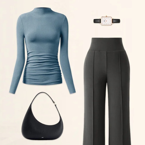 OGL Thermal Ruched Sides Tuckable Mockneck Top - Picture 2 of 8